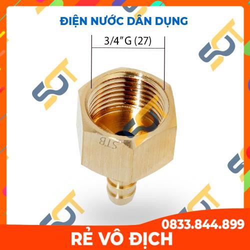 Ren trong 3/4 (27) đuôi nối ống - Đồng thau (Brass airline fitting female hose connector, béc búp RT)