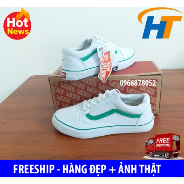 XIÊU ⚡[SALE OFF] Giày thể thao vans old skool trắng sóng xanh lá | Full box nhé | < 2020 new new tt