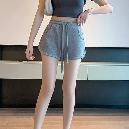 SUXI Quần Short Thể Thao Lưng Cao Dáng Chữ A Ống Rộng Màu Sắc Trơn Thời Trang Mùa Hè Cho Nữ