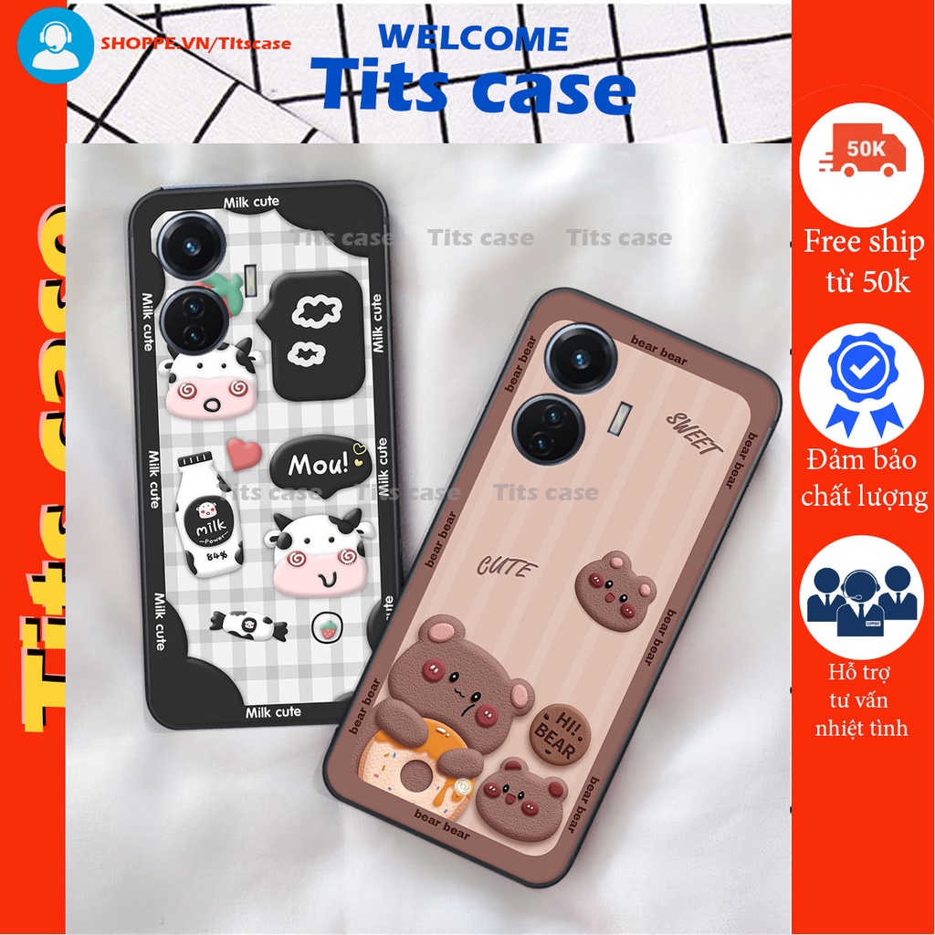 Ốp lưng Vivo Y55 2022 in hình bò sữa, gấu be@r, cute cực  ĐỈNH -  cực CHẤT-  cực COOL