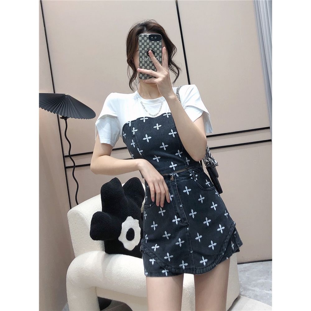 Set Áo Tay Phồng + Quần Jeans Chữ A Thời Trang Nữ