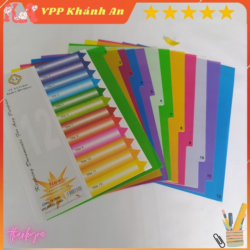 Chia file nhựa, bìa chia file A4 12 màu