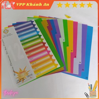 Chia file nhựa, bìa chia file A4 12 màu