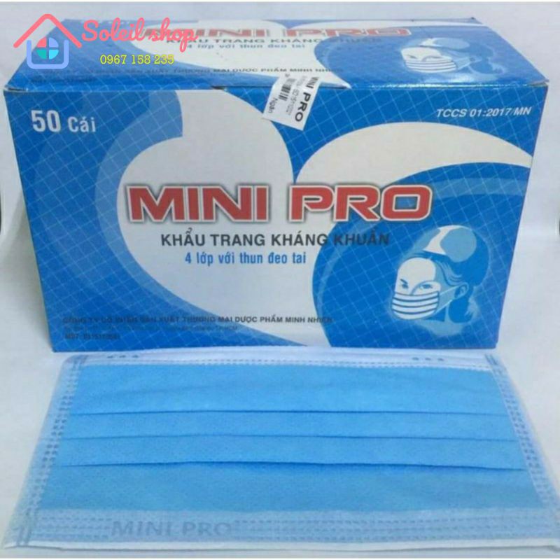 Khẩu trang y tế cao cấp MINIPRO (màu xanh), ngăn ngừa khói bui, ô nhiễm, bụi PM2.5. hộp 50 chiếc.