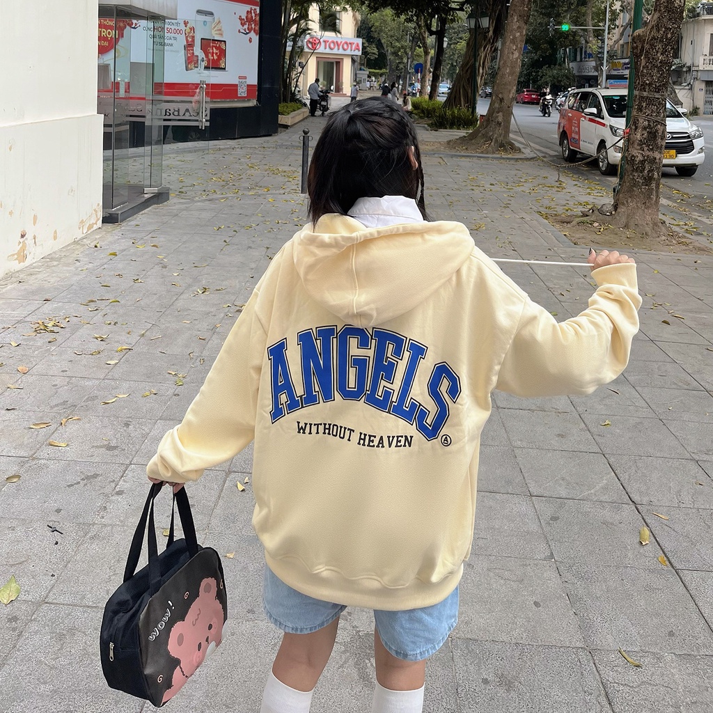 Áo Khoác Hoodie Khoá Kéo Angel-Land Angels Without Heaven Cream Zip Hoodie Nỉ Bông - AWZC