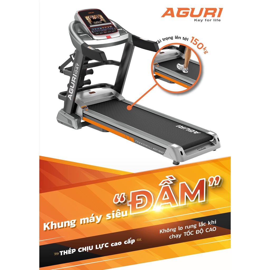 Máy chạy bộ điện đa năng AGURI AGT-102LE công suất 3.0HP đầm, chắc, vận hành mượt mà