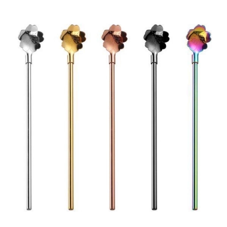 Ống hút kiêm muỗng khuấy trà sữa/cà phê 2 trong 1 bằng thép không gỉ dùng trong nhà bếp kèm cọ vệ sinh ống hút