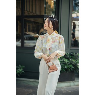 Áo Sơ Mi Lụa Cổ Nơ Misa Vàng