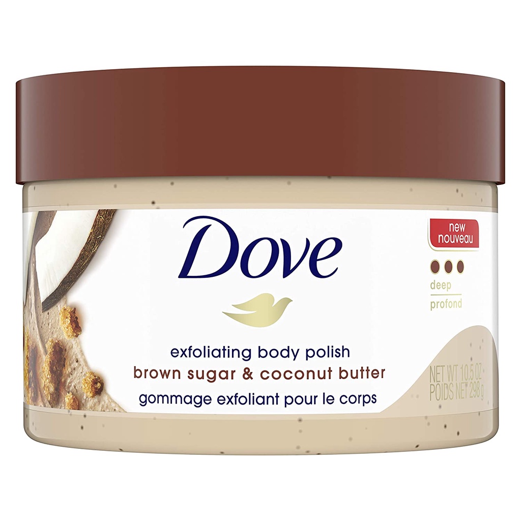 Sữa tắm tẩy tế bào chết Dove Exfoliating Body Polish Scrub For Silky Smooth Skin Brown Sugar &amp; Coconut Butter 298g (Mỹ)