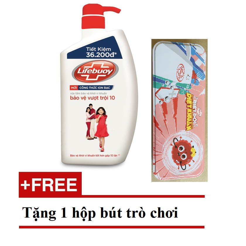 Sữa tắm Lifebuoy ĐỎ 850g TẶNG hộp bút trò chơi kim loại