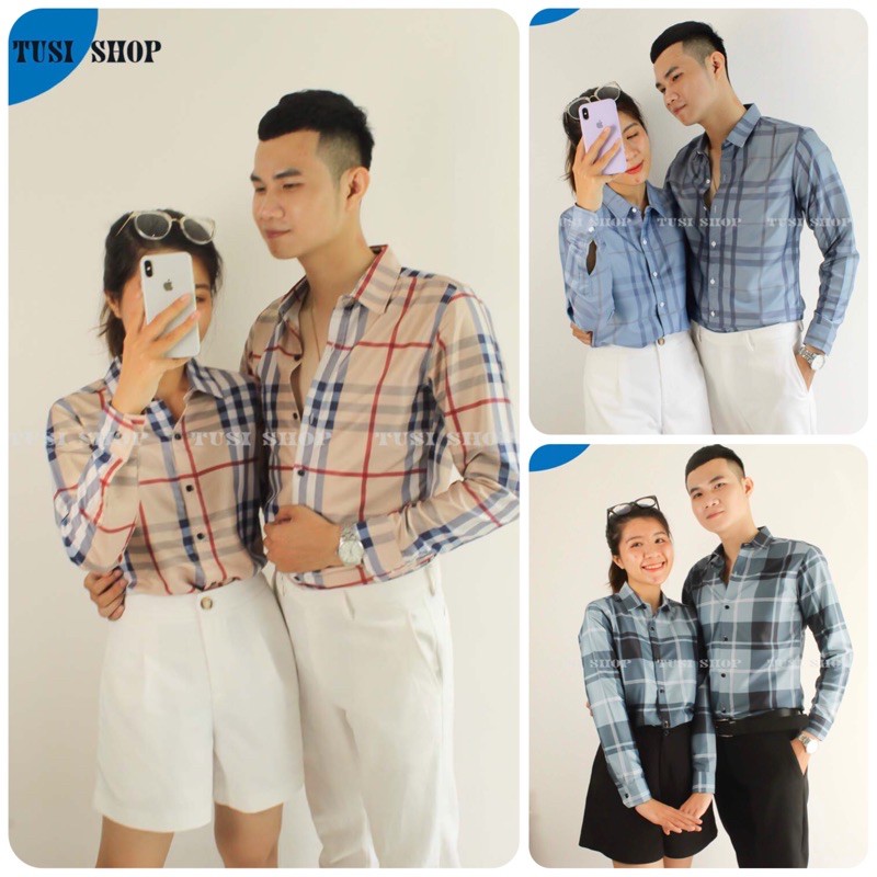 [SIÊU GIẢM GIÁ] Áo sơ mi 3D nam nữ cặp đôi chất liệu kate lụa HOẠ TIẾT CARO