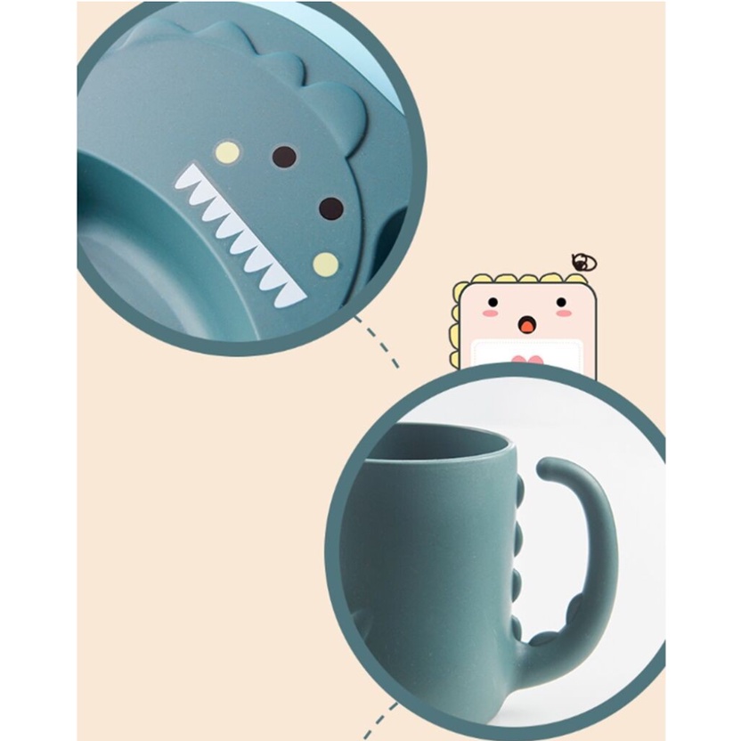 Bộ 4 Món Chén Muỗng Nĩa Đũa Hình Khủng Long Hoạt Hình Chống Rơi Cho Bé