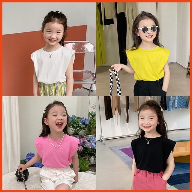 Áo thun trơn ba lỗ đệm vai cho bé gái cực xinh của Ambb Kids 2-8 tuổi (Có clip, ảnh thật)