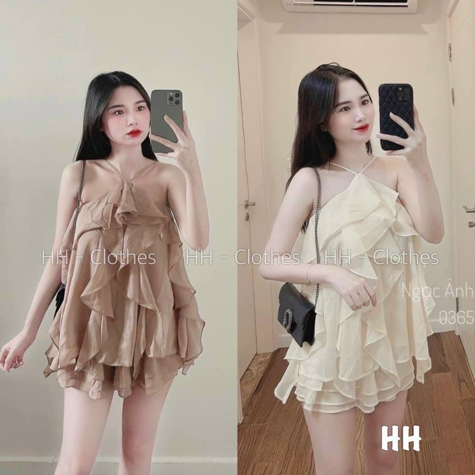 Sét váy Áo Voan cổ yếm nhún bèo điệu đà cafe , dạo phố , tiểu thư