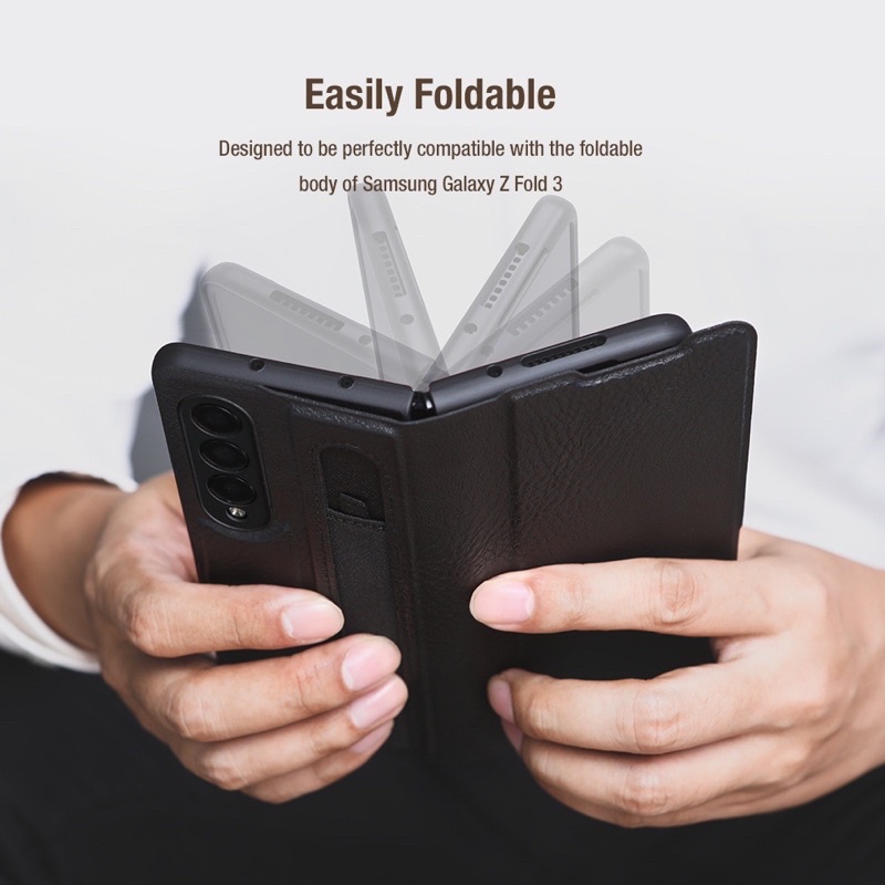 Bao da Gập 2 mặt Nillkin cho Samsung Z Fold 5/ Z Fold 4/ Z Fold 3 5G có ngăn gài bút bảo vệ máy siêu tốt full box