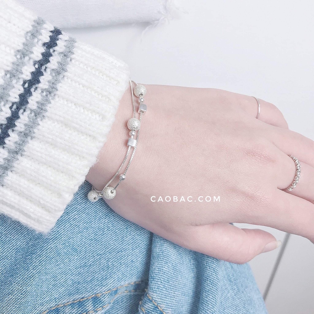 Lắc Tay Bạc Ta S925 CaoBac Silver Hai Sợi Cầu Cát Xinh Xắn Dành Cho Bạn Bạn Gái Đáng Yêu