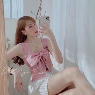 áo kiểu tay bản to nơ ngực nhúm lưng xinh