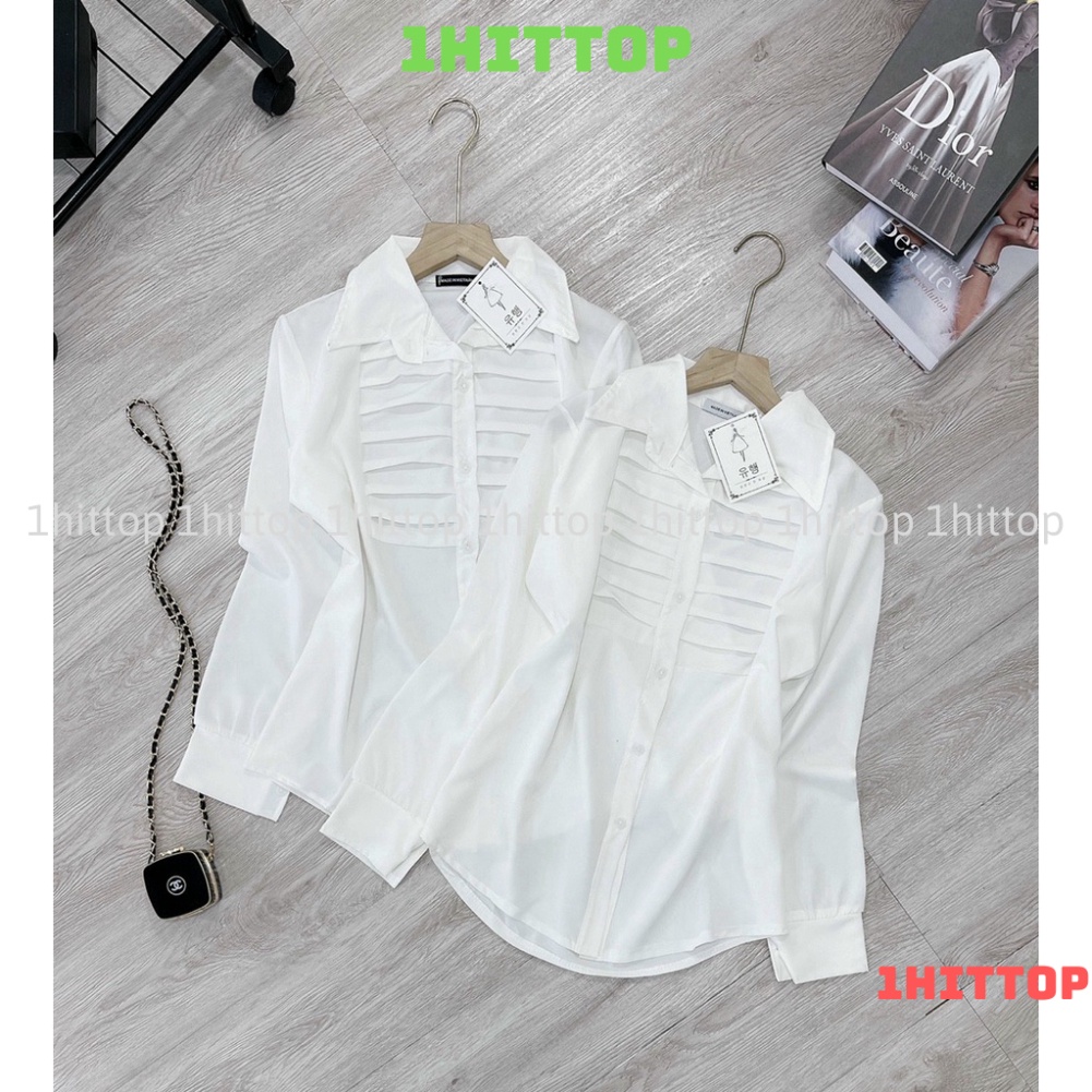 Áo sơ mi trắng xếp ly ngực hàng đẹp HA00002 1hittop