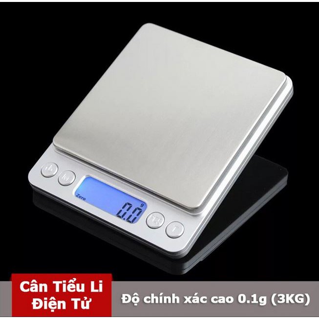 Cân (3kg) tiểu li điện tử trang sức, nhà bếp độ chính xác cao 0.1g - 3000g + tặng 2 pin