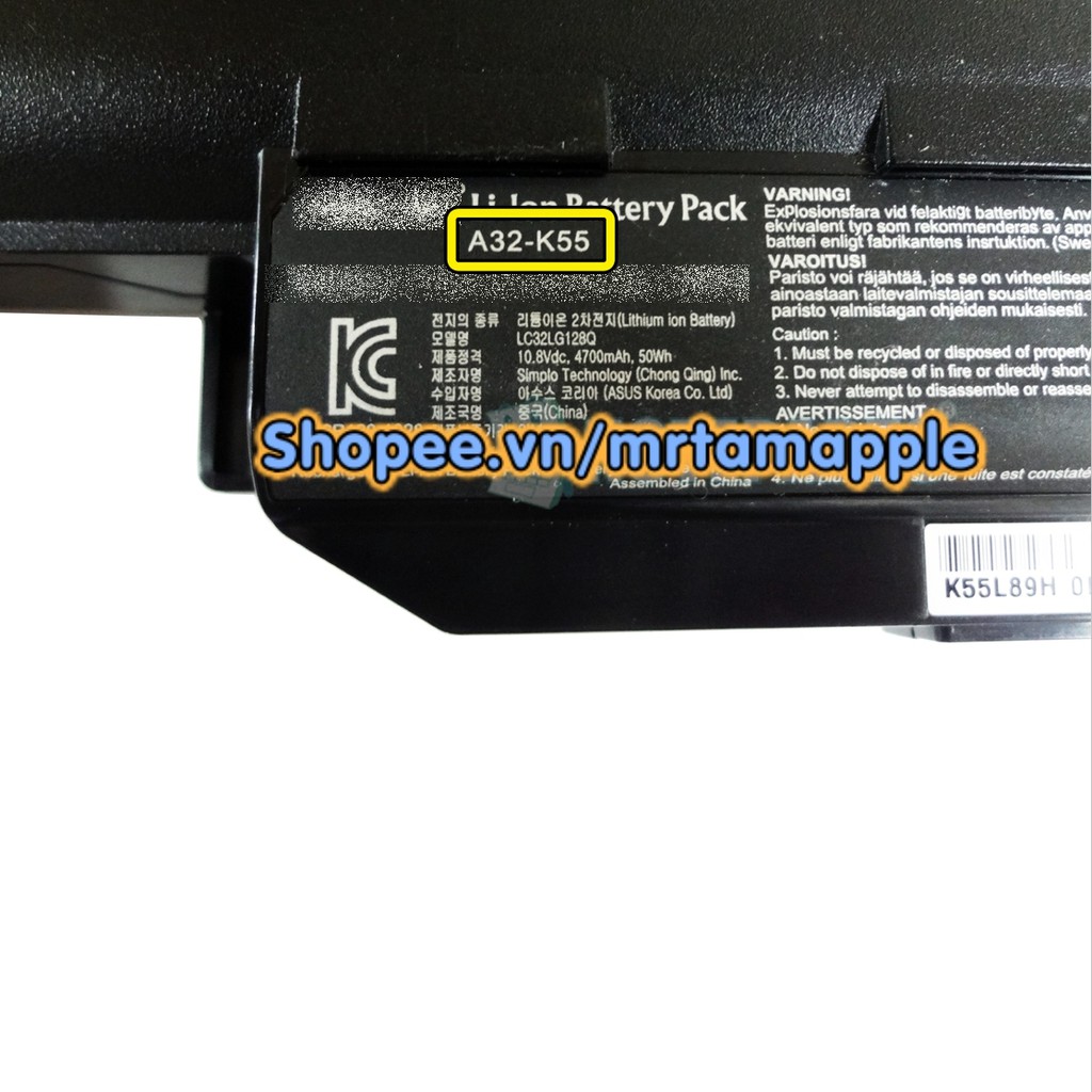 (BATTERY) PIN LAPTOP ASUS K55 (A32-K55) dùng cho K45 K45V K55 K55V K55N K75 K75A K75VM A32-K55 A33-K55 X45A X45C X45U