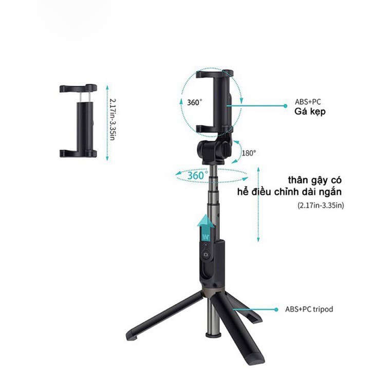 Gậy Chụp Ảnh Tự Sướng Bluetooth Chụp Hình Selfie Kèm Điều Khiển từ xa Giá Đỡ Điện Thoại 3 Chân Đa Năng Tripod K07 | BigBuy360 - bigbuy360.vn