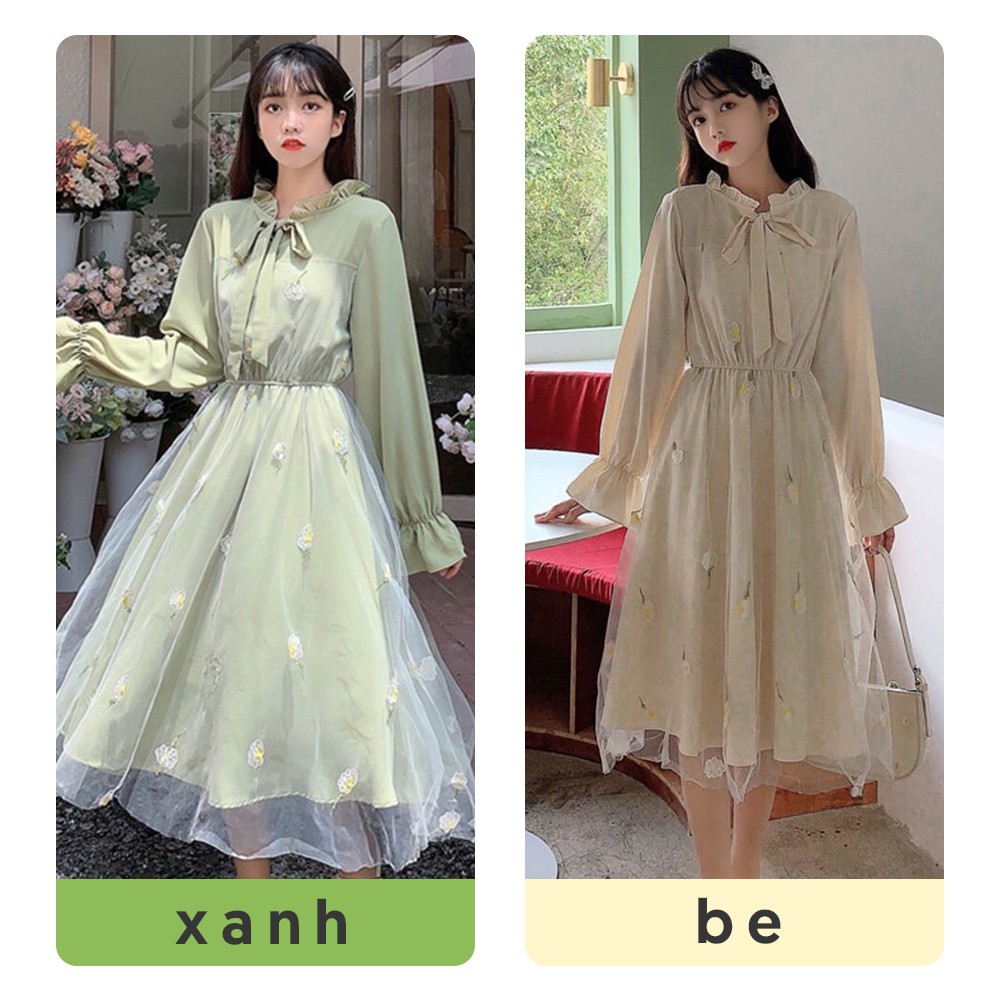 (SẴN) Váy công chúa tiểu thư cổ bèo ulzzang dáng dài xòe màu xanh lá phong cách retro vintage dự tiệc mã V00345 | BigBuy360 - bigbuy360.vn