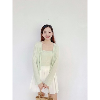 Set tay dài cột dây trước ngực kèm áo hai dây xanh mint