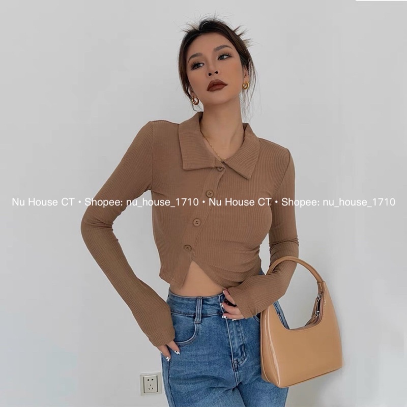 Áo body tay dài nữ cổ bẻ QC kèm ảnh thật