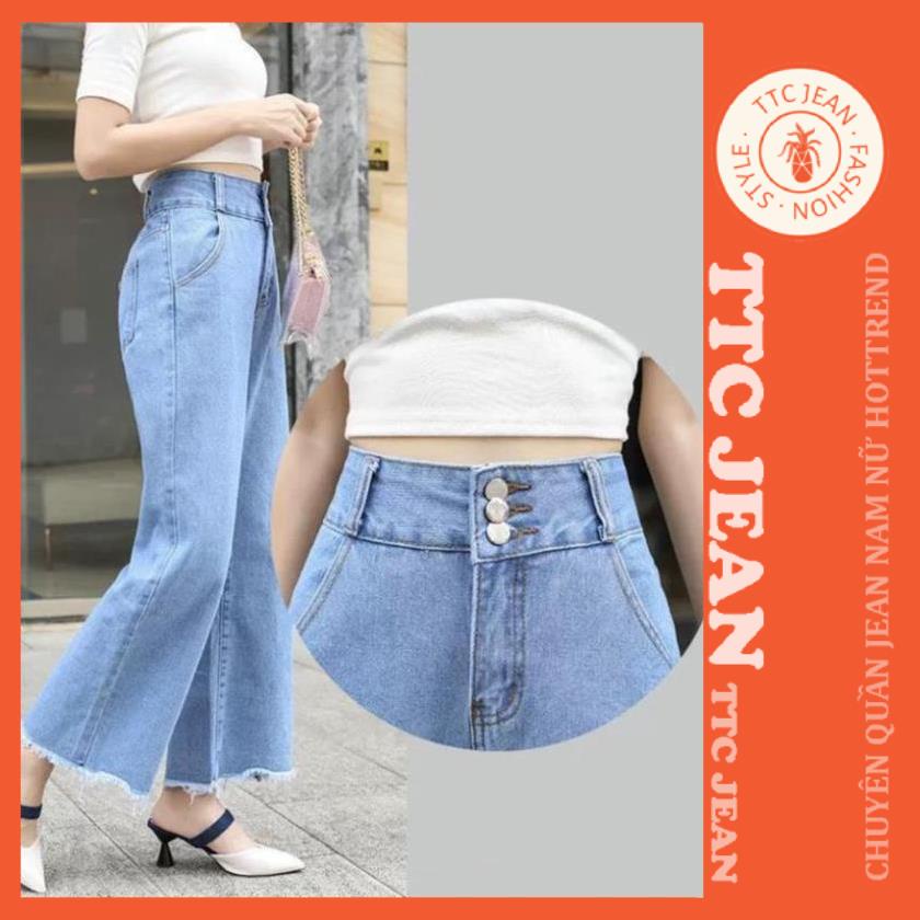 Quần jean bò ống rộng quần jean bò ống suông jeans nữ cạp cao màu xanh hot 2022 TTC jean