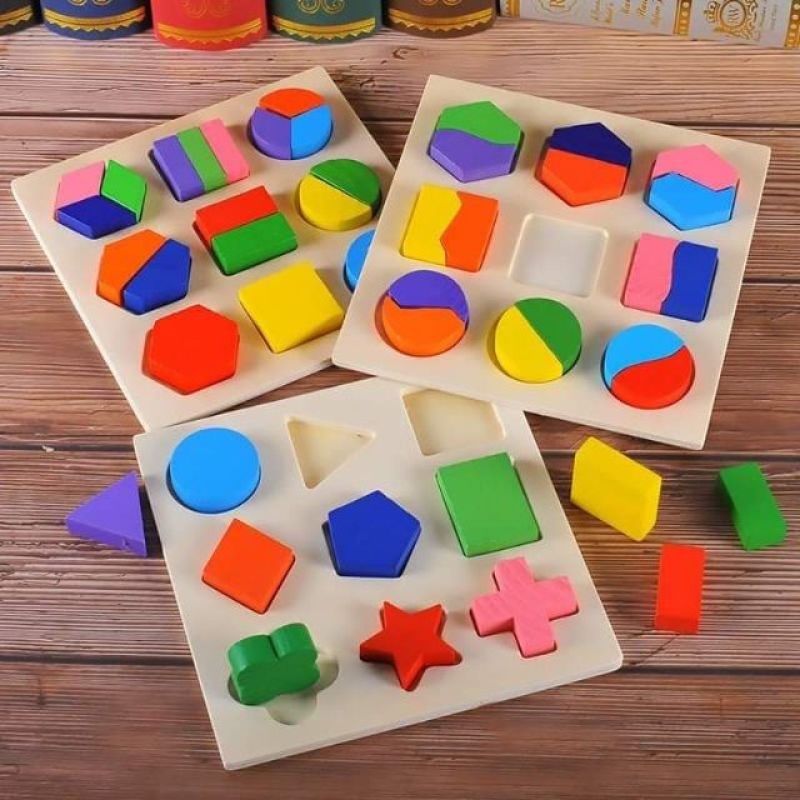 Đồ chơi xếp hình bằng gỗ, bộ 3 bảng ghép hình học