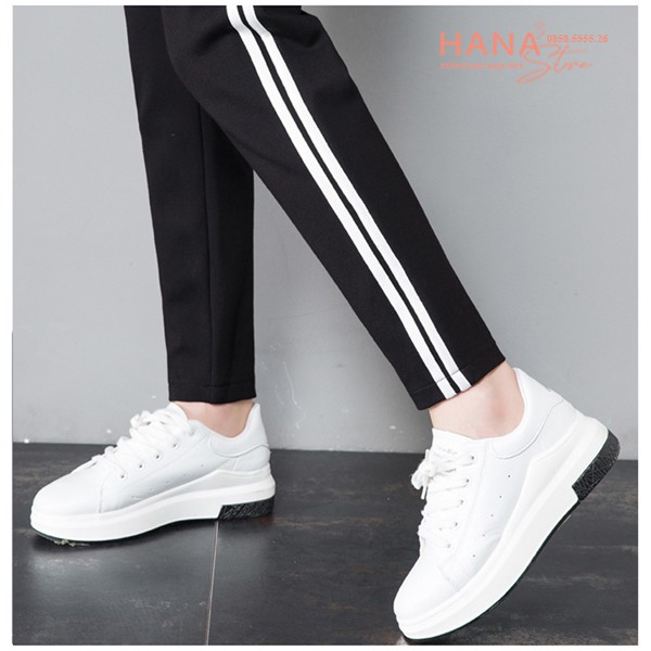 Quần Jogger thể thao nữ viền kẻ 2 sọc trắng có túi dây rút màu Đen - Quần jogger nỉ dài vải Umi co giãn tập gym thể dục