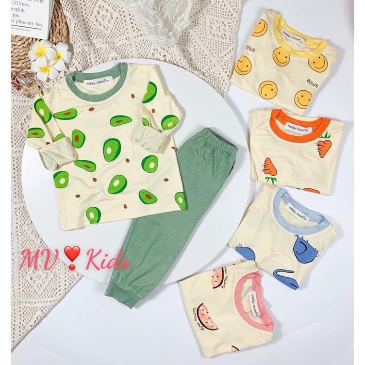 Bộ Minky Mom Dài Tay Cho Bé Gái Bé Trai 1 2 3 4 5 6 Tuổi Vải Thun Lạnh-Đồ Bộ Trẻ Em Hình Trái Cây Dễ Thươn-Babulala DT03