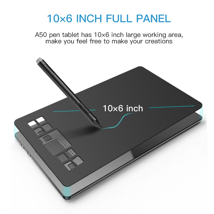 Bảng vẽ đồ họa kỹ thuật số Veikk A50  Bảng Vẽ Điện Tử không cần pin thích hợp cho Windows Mac Android 8192 kích thước 10x6 inch