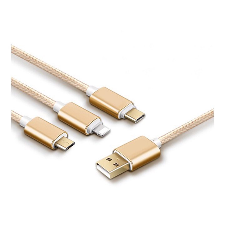 Dây 2.4A 3 Đầu Lightning Micro USB Type C, cáp sạc iphone, cáp sạc samsung, sáp sạc oppo, cáp sạc đa năng