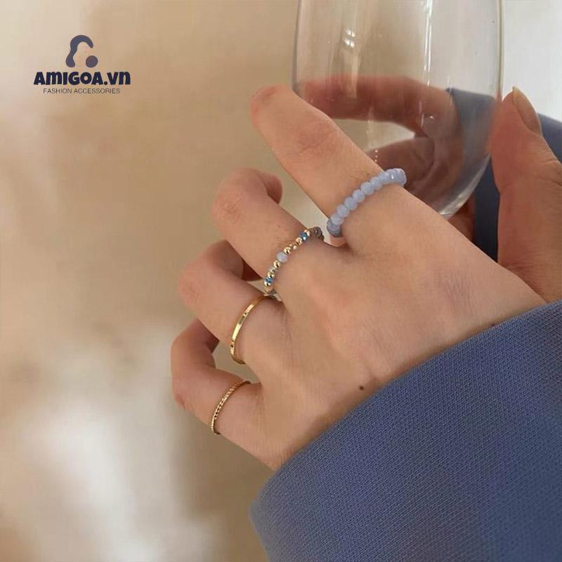 ✨✨Bộ 4 Nhẫn Bạc Nhiều Màu Phong Cách Hàn Quốc