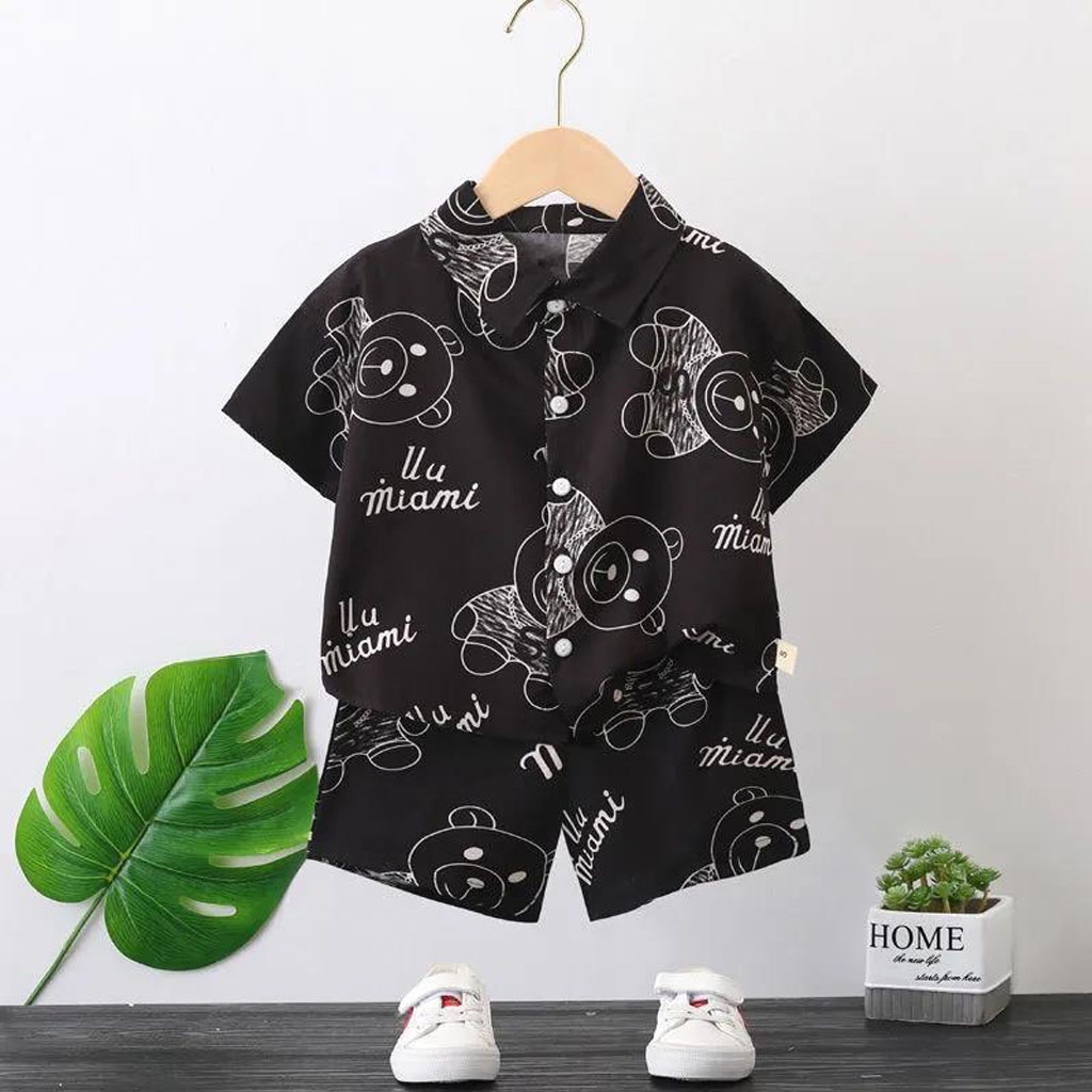 Bộ Ngủ Lụa Cộc Tay Cho Bé In Hình Gấu Bông, Đồ bộ Pijama bé trai bé gái mặc đều xinh từ 7-27kg - LILA KIDS