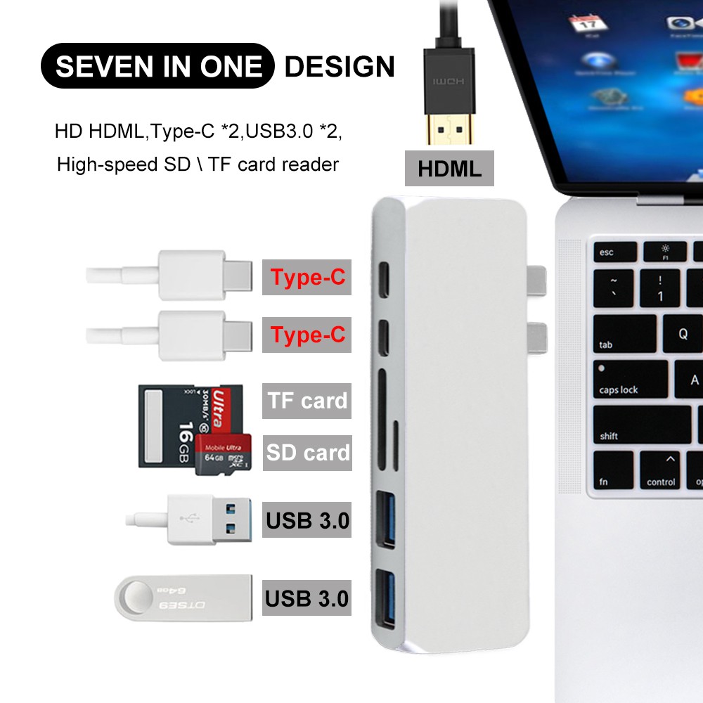 Type C To USB 3.0 HDMI Reader Hub Adapter For New MacBook Air 13 A1932 Mac Pro 13.3 15 16 A2159 A2141 A1707 A1706 A1989