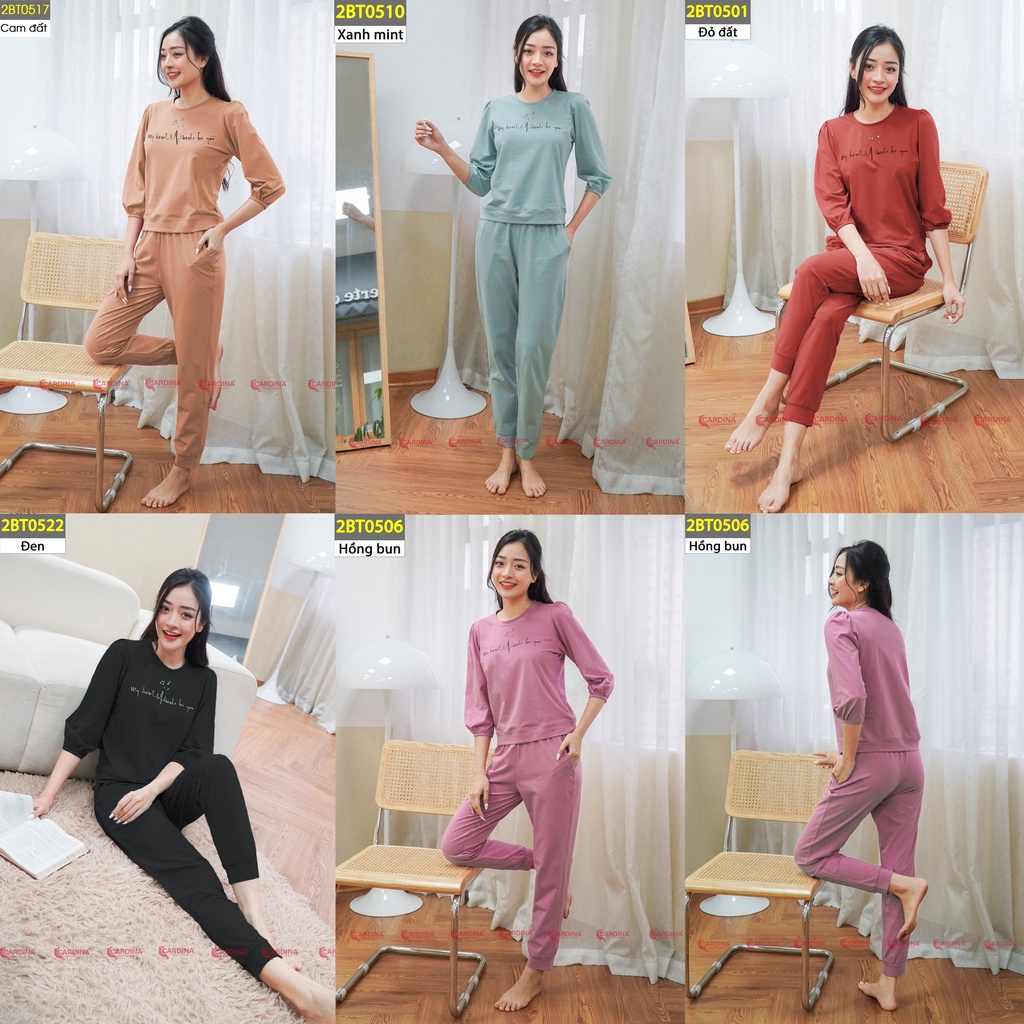 Đồ bộ thể thao Nữ thu đông Cardina đẹp, giá tốt, vải cotton cao cấp 4 màu dễ mặc quần dài, tay lỡ bo chun