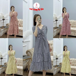 Đầm bầu xinh hoa nhí kẻ caro new 5 màu