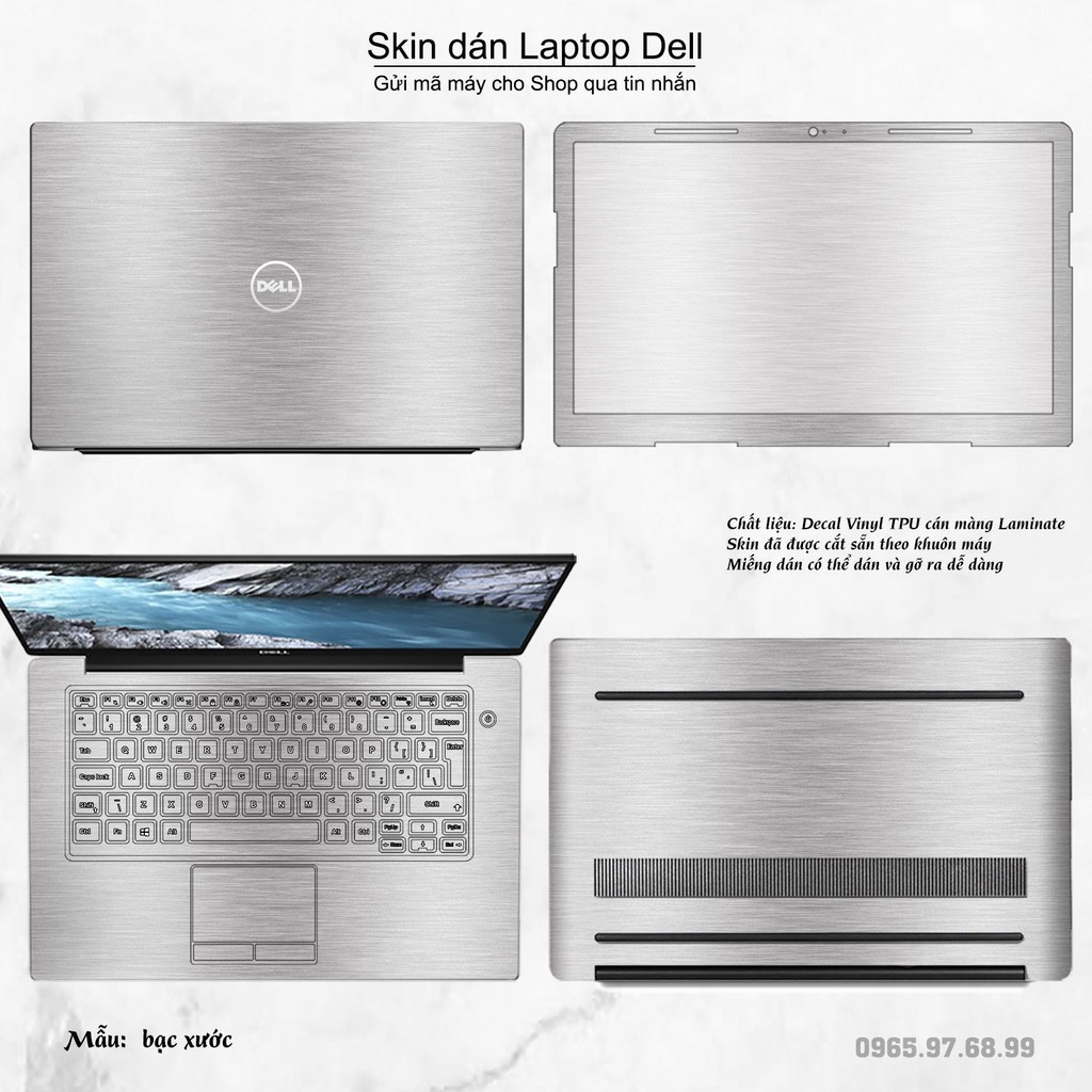 Skin dán Laptop Dell màu Chrome bạc xước (inbox mã máy cho Shop)