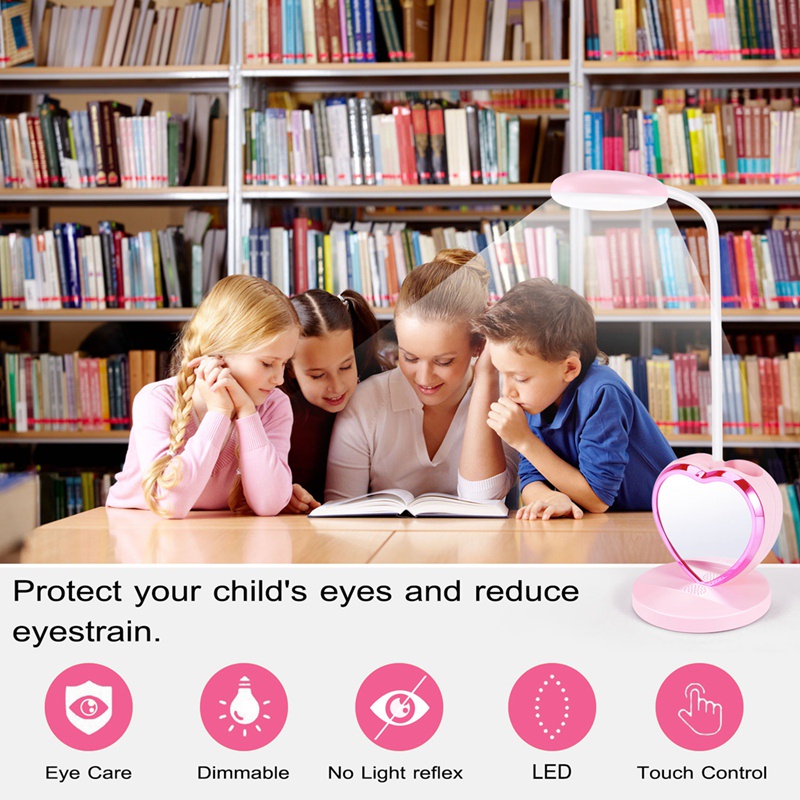 Đèn LED Để Bàn Có Cổng Sạc USB Và Giá Đỡ Bút Màu Hồng