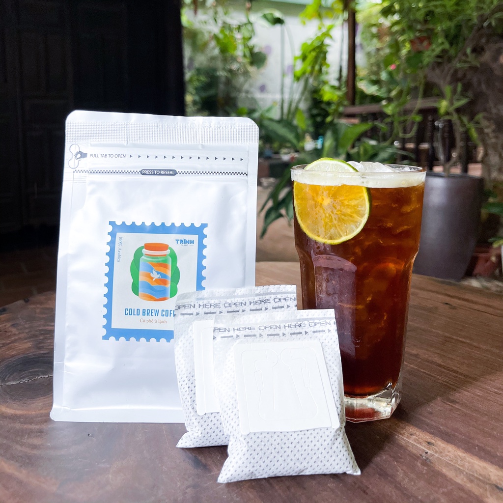 Cà phê cold brew túi lọc giấy 100% Arabica Trình Cà phê. Vị chua thanh, thơm nhẹ, hậu ngọt, hương trái cây phong phú