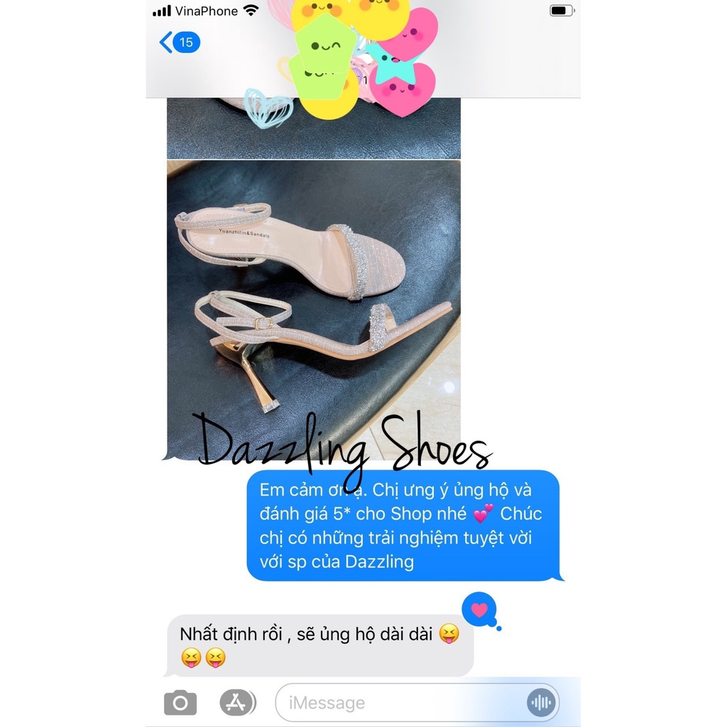 Sandal nữ Hàn Quốc, giày cao gót quai mảnh phối đá bling bling, gót 5 phân, hàng VNXK- tiemgiaydazzling DA552