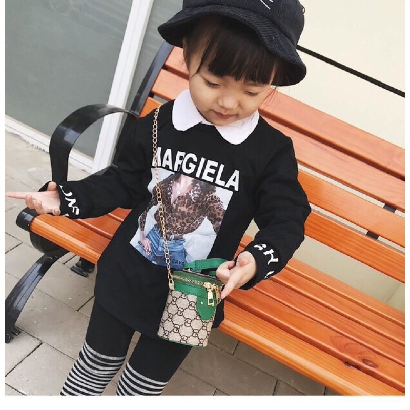 Túi trống đeo chéo mini dễ thương khóa kim loại quai xích phong cách Hàn Quốc cho bé gái