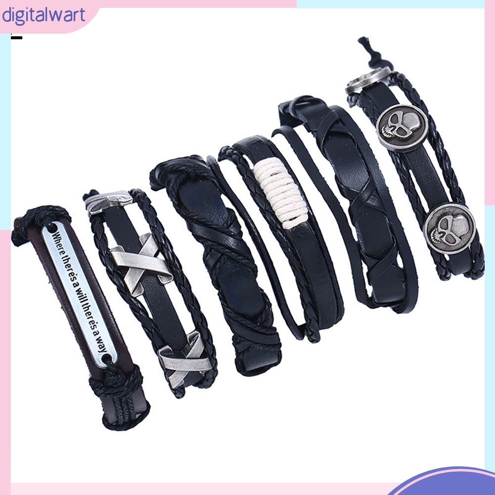 Set 6 vòng đeo tay da giả và dây bện phong cách retro thời trang dành cho nam