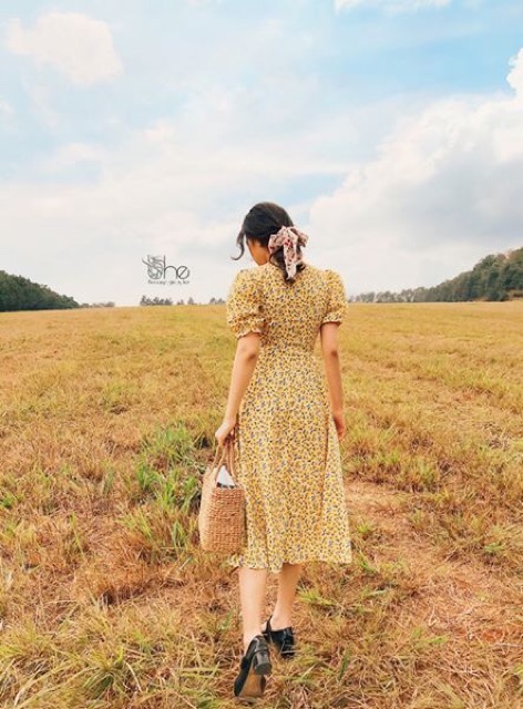 Emily Dress- Đầm hoa cổ V maxi tay phồng- SDX79 | BigBuy360 - bigbuy360.vn