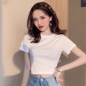 Áo croptop nữ cổ tròn ngắn tay, áo nữ tay ngắn ôm body trơn màu