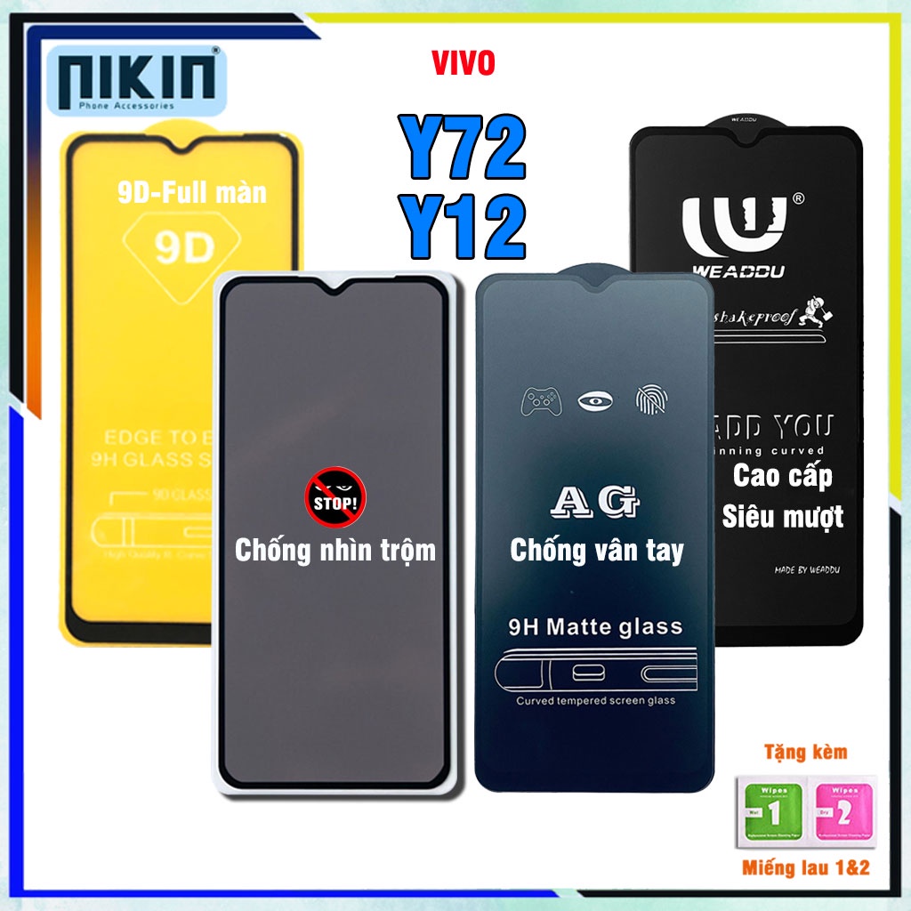 Kính cường lực ViVo Y72 / Y12 - Full màn cao cấp chống nhìn trộm , chống vân tay, weaddu - Nikin Official
