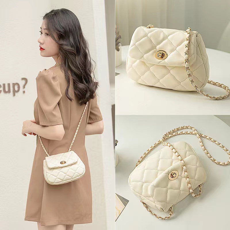 Túi Đeo Chéo Một Bên Vai Hình Thoi Phối Dây Xích Dễ Phối Đồ Thời Trang Mùa Hè Cho Nữ