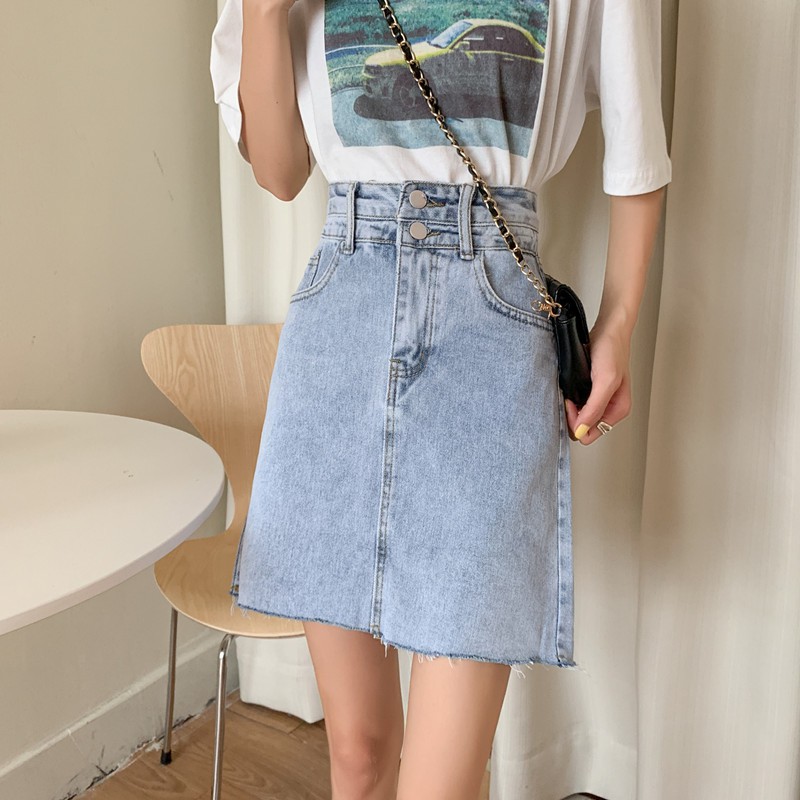 Xiaozhainv  Chân Váy Jean Chữ A Lưng Cao Thời Trang Cho Nữ